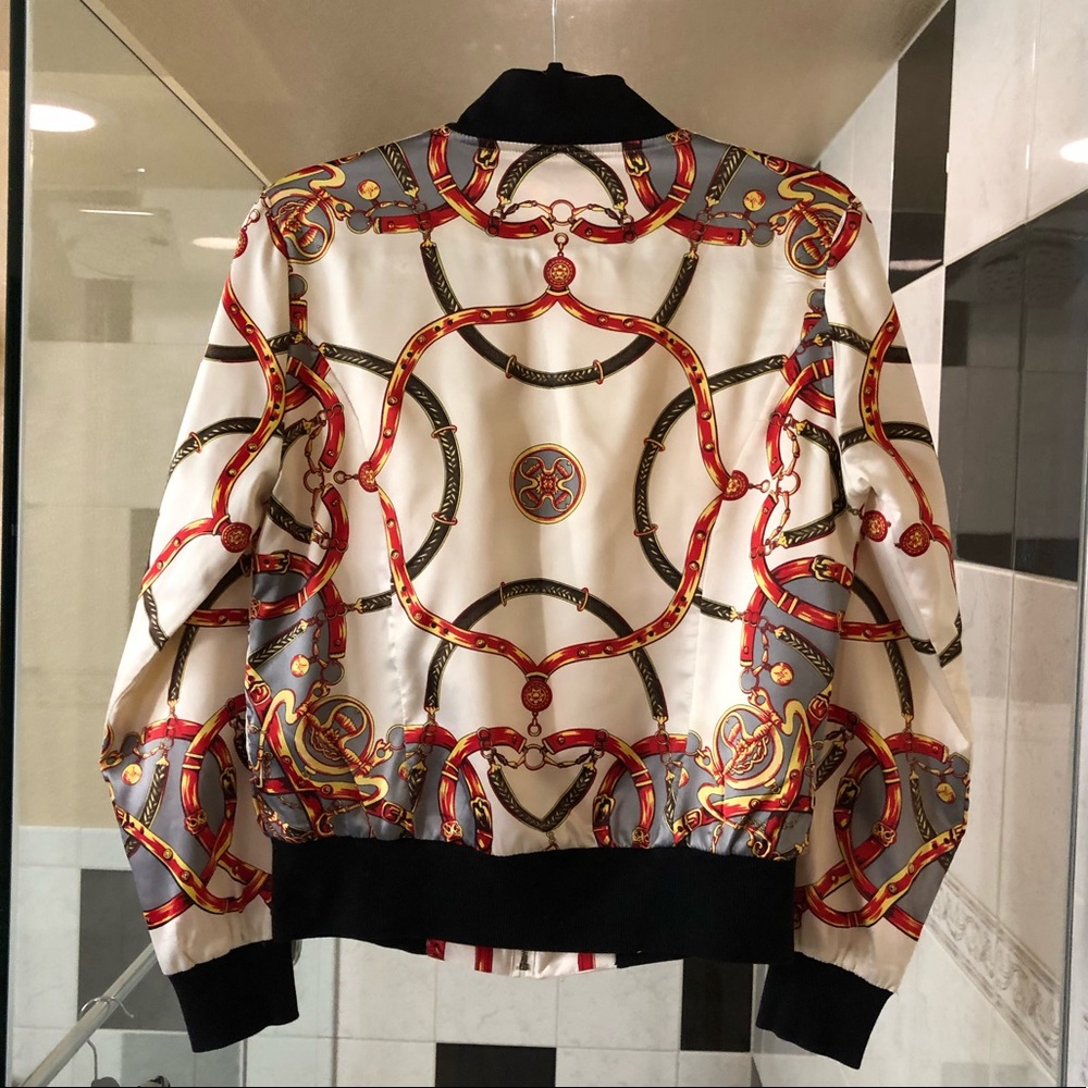 WDNY Scarf Print Satin Bomber Jacket S - Picture 2 of 8